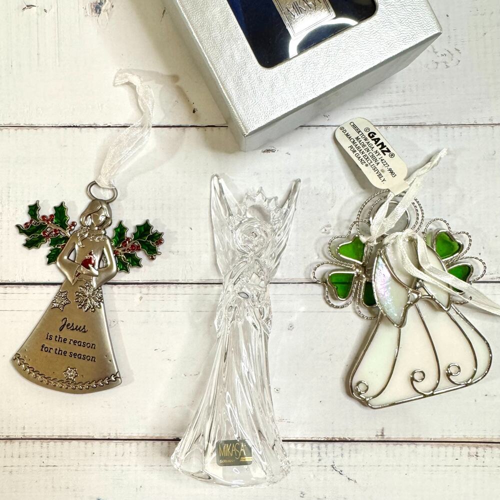 Lot of 3 Vtg Angel Christmas Ornaments Mikasa Crystal Danz Stained Glass Pewter